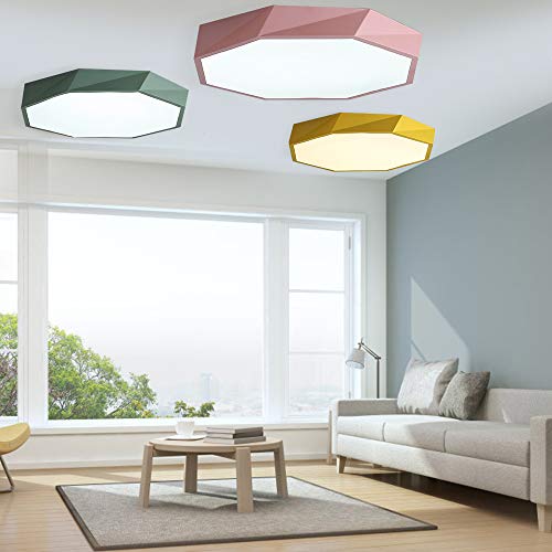 Luz de techo Macaron de forma geométrica de estilo nórdico, luz de techo empotrada de personalidad creativa, lámpara LED moderna simple de temperatura de tres colores,Green,12 inch