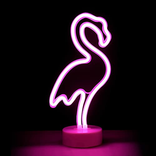 Luz Letrero de Neón Flamenco, ZVO LED Flamingo Neon Signs, Lámparas Nocturna Decorativa De Neón Interior con Batería O USB, Iluminación de Decoración para Dormitorio Fiesta Cumpleaños Navidad