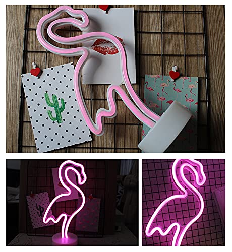 Luz Letrero de Neón Flamenco, ZVO LED Flamingo Neon Signs, Lámparas Nocturna Decorativa De Neón Interior con Batería O USB, Iluminación de Decoración para Dormitorio Fiesta Cumpleaños Navidad