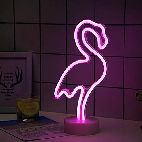 Luz Letrero de Neón Flamenco, ZVO LED Flamingo Neon Signs, Lámparas Nocturna Decorativa De Neón Interior con Batería O USB, Iluminación de Decoración para Dormitorio Fiesta Cumpleaños Navidad