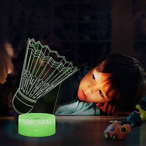 Luz nocturna 3D para niños, luz 3D de bádminton con control remoto y tacto inteligente, regalos para niños y niñas de 2, 3, 4, 5, 6, 7, 8 años de edad, regalos