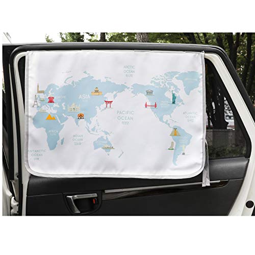 Magnet Sun Shade Cortina de Parasol magnética para Ventana Lateral de Coche Sol Sombra Cortina para bebés y niños – Protector de Parasol (Be-Travel Map)