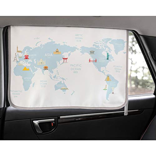 Magnet Sun Shade Cortina de Parasol magnética para Ventana Lateral de Coche Sol Sombra Cortina para bebés y niños – Protector de Parasol (Be-Travel Map)