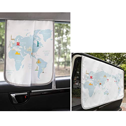 Magnet Sun Shade Cortina de Parasol magnética para Ventana Lateral de Coche Sol Sombra Cortina para bebés y niños – Protector de Parasol (Be-Travel Map)