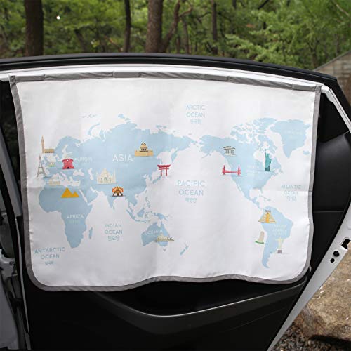 Magnet Sun Shade Cortina de Parasol magnética para Ventana Lateral de Coche Sol Sombra Cortina para bebés y niños – Protector de Parasol (Be-Travel Map)