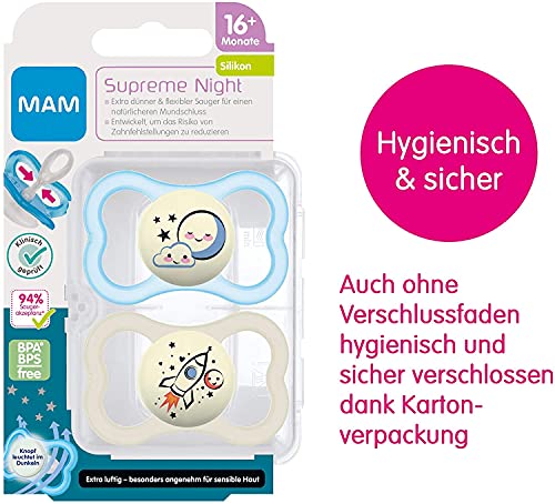 MAM 80714511 Supreme Night Silicona 16+ Boy, color azul-Instrucciones en lengua extranjera