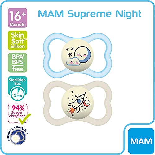 MAM 80714511 Supreme Night Silicona 16+ Boy, color azul-Instrucciones en lengua extranjera