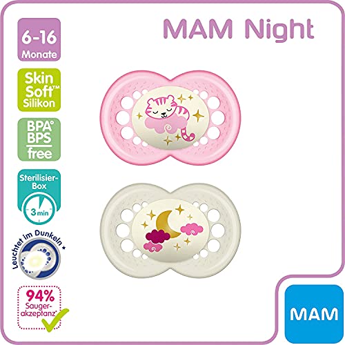 MAM Juego de 2 chupetes originales de Elements para bebé, de caucho natural, forma agradable al tacto, con caja para chupete de 0 a 6 meses color beige/verde-Instrucciones en lengua extranjera