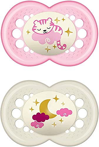 MAM Juego de 2 chupetes originales de Elements para bebé, de caucho natural, forma agradable al tacto, con caja para chupete de 0 a 6 meses color beige/verde-Instrucciones en lengua extranjera