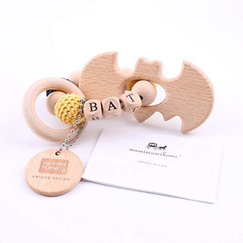 Mamimami Home bebé de madera mordedor Batman Superman masticable pulsera anillos orgánicos sonajero bebé jugar gimnasio dentición juguetes sensoriales