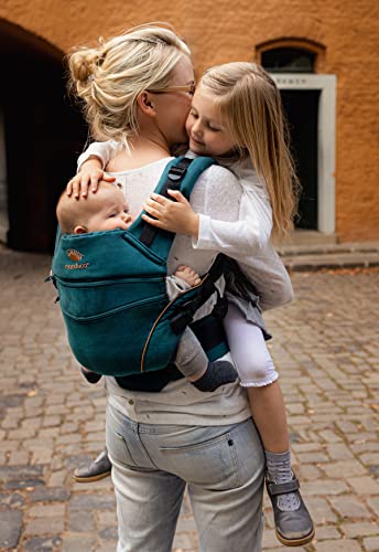 manduca XT Portabebe > < Mochila Ergonomica Portabebe, Asiento Ajustable, 3 Posiciones, Algodón Orgánico, se Adapta a Recien Nacidos y Ninos Pequenos (XT Cotton, denimteal-toffee)