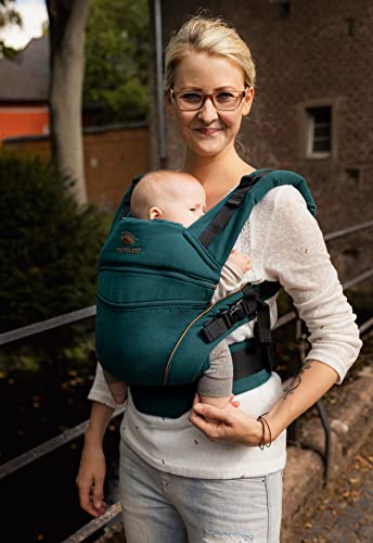 manduca XT Portabebe > < Mochila Ergonomica Portabebe, Asiento Ajustable, 3 Posiciones, Algodón Orgánico, se Adapta a Recien Nacidos y Ninos Pequenos (XT Cotton, denimteal-toffee)