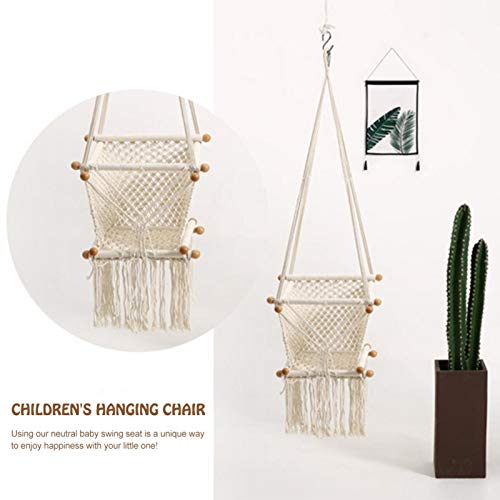 MANGGUO Asiento de Columpio para bebé Hecho a Mano, Silla de Hamaca para niño pequeño Tejido con Cuerda de algodón, Asiento de Columpio de Madera para bebé con Cojines de Cuentas