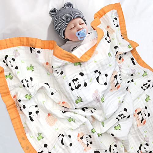 Manta Bebé Algodón 110 x 110 CM,Mantas de Muselina para Bebe 6 Capas Arrullo para Bebes Unisex Swaddle Blanket Suave y Confortable Muselinas Toalla de Baño (Panda)