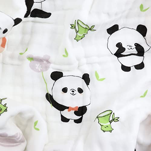 Manta Bebé Algodón 110 x 110 CM,Mantas de Muselina para Bebe 6 Capas Arrullo para Bebes Unisex Swaddle Blanket Suave y Confortable Muselinas Toalla de Baño (Panda)