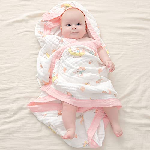 Manta Bebé Algodón 110 x 110 CM,Mantas de Muselina para Bebe 6 Capas Arrullo para Bebes Unisex Swaddle Blanket Suave y Confortable Muselinas Toalla de Baño (Unicornio Rosa)