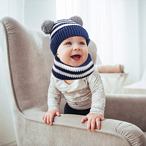 MaoXinTek Gorro de Bebé Invierno Lindo Gorro de Punto Cálido con Bufanda para Niños Niña 3-24 Meses Azul