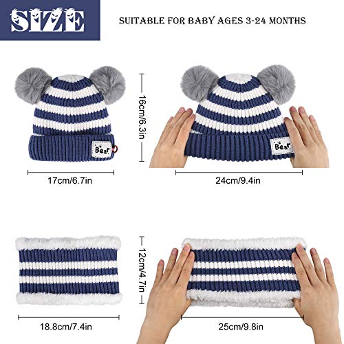 MaoXinTek Gorro de Bebé Invierno Lindo Gorro de Punto Cálido con Bufanda para Niños Niña 3-24 Meses Azul