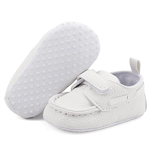 MASOCIO Zapatos Bebe Niño Mocasines Primeros Pasos Bebé con Suela Suave Antideslizante Talla 19 6-12 Meses Blanco