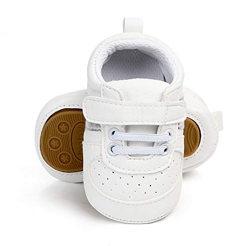 MASOCIO Zapatos Bebe Niño Niña Recién Nacido Primeros Pasos Zapatillas Deportivas Bebé Suela Blanda Antideslizante Blanco Plata 6-12 Meses