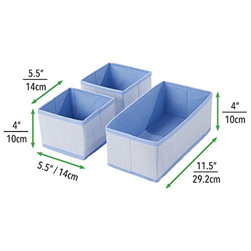 mDesign Juego de 6 cajas organizadoras – Cestas de tela transpirables con diseño de espiga para pañales, baberos, etc. – Versátiles organizadores de cajones para habitación infantil – azul