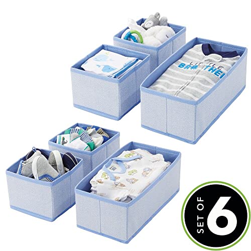 mDesign Juego de 6 cajas organizadoras – Cestas de tela transpirables con diseño de espiga para pañales, baberos, etc. – Versátiles organizadores de cajones para habitación infantil – azul