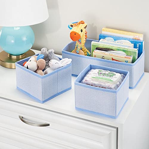 mDesign Juego de 6 cajas organizadoras – Cestas de tela transpirables con diseño de espiga para pañales, baberos, etc. – Versátiles organizadores de cajones para habitación infantil – azul