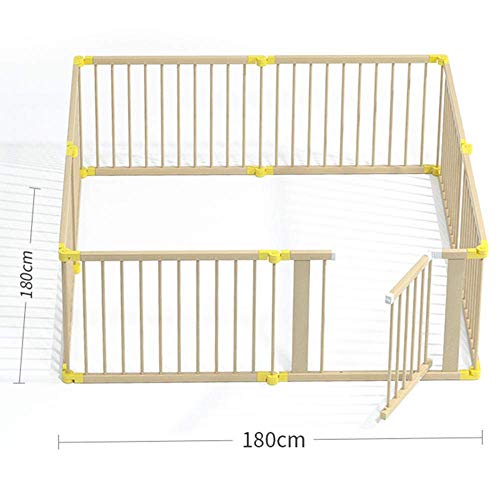 MFLASMF Parque Infantil de Madera para bebés y niños pequeños, Valla de Seguridad para niños Adecuada para Interiores y Exteriores, Parque Infantil de Madera Cuadrado XXL Plegable con Puerta (180 *