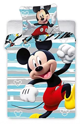 Mickey Mickey Mouse - Juego de sábanas y funda de almohada de algodón con esquinas para cuna, tamaño cama (100 x 135 cm)