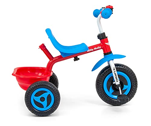 Milly Mally Turbo Bicicleta de tres ruedas para niños con mango ajustable para niños y niñas, de 18 a 36 meses, con niño Cool Red