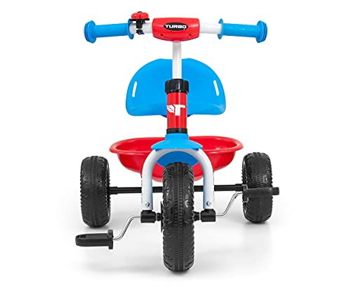 Milly Mally Turbo Bicicleta de tres ruedas para niños con mango ajustable para niños y niñas, de 18 a 36 meses, con niño Cool Red