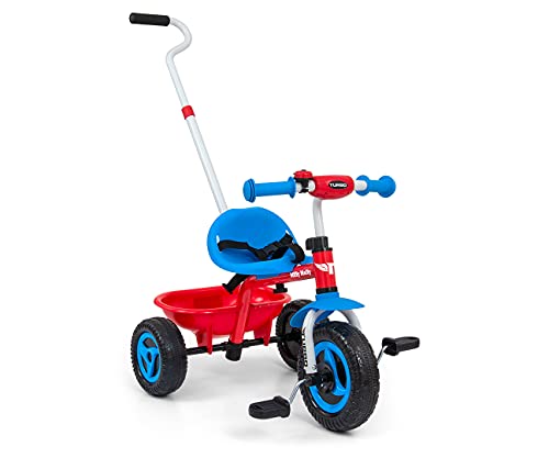 Milly Mally Turbo Bicicleta de tres ruedas para niños con mango ajustable para niños y niñas, de 18 a 36 meses, con niño Cool Red