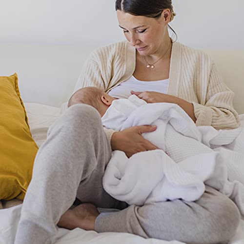 MIMUSELINA Arrullo para Bebé Recién Nacido. Mantita bebé arrullo de Algodón 100%, Extrasuave con Interior Aterciopelado, Ligero, Cálido para Frio Invierno, 90x70 (Wafle Blanco)