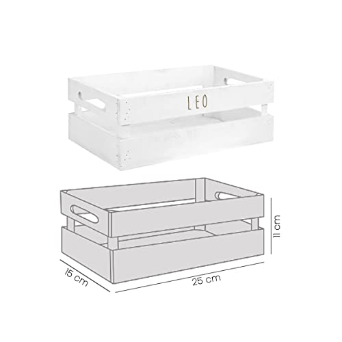 Mimuselina. Canastilla personalizada para bebé"Tamaño S". Caja de madera con nombre del recién nacido. Incluye arrullo, doudou, bandana y chupetero (Diente de león Mint)