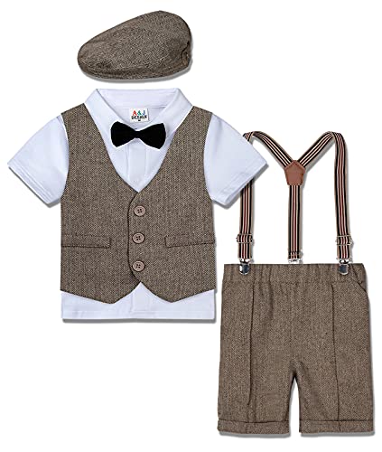 mintgreen Juego de 4 chalecos + camisa con pajarita + pantalones con gorro, boina, 1-4 años, marrón, 1-2 Años