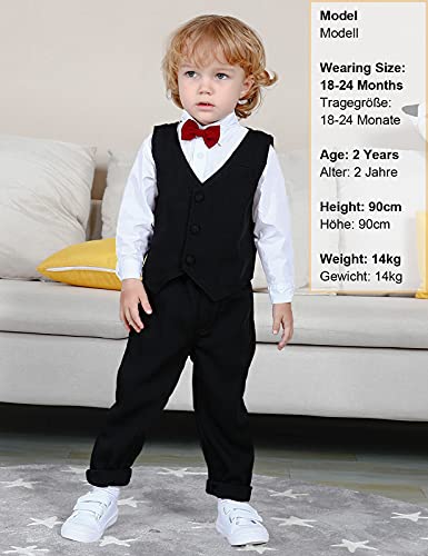 mintgreen Trajes para Niños de Boda, 3 Piezas Bebé Bautizo Atuendo Cumpleaños Hidalgo Conjunto de Ropa Mangas Largas Camisa + Chaleco + Pantalón + Pajarita, Negro Sólido, 3-4 años