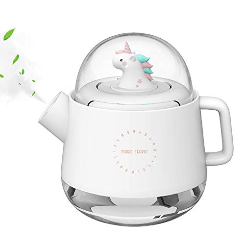 Mipa - Humidificador de aire para bebé ultrasónico con niebla silenciosa con luz nocturna, mini difusor de aceites esenciales portátil, tetera mágica diseño para habitación de bebé o casa (Licorna)