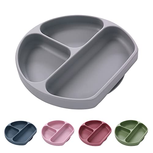 Miracle Baby Plato Silicona con Ventosa,Niños Plato Antideslizante Plato de Alimentación,Mantel Individual Silicona de grado alimenticio para Bebé，gris