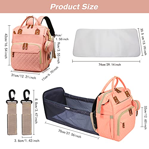 Mochila de pañales, Bolso del Bebé Mamá, Bolsas Unisex para Bebés con Cambiador, Bolsillos Aislados y 2 Correas de Cochecito, Mochila de Viaje Multifuncional Grande de para Mamá y Papá, Rosa