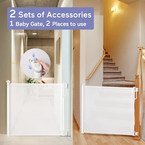 Momcozy Barrera Seguridad Niños Escalera, 0-140 cm Puerta Seguridad Bebé Extensibles, Vallas de Seguridad para Escaleras/Interiores/Exteriores/Puertas/Pasillos, Blanca