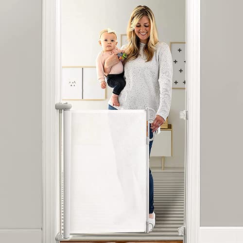 Momcozy Barrera Seguridad Niños Escalera, 0-140 cm Puerta Seguridad Bebé Extensibles, Vallas de Seguridad para Escaleras/Interiores/Exteriores/Puertas/Pasillos, Blanca