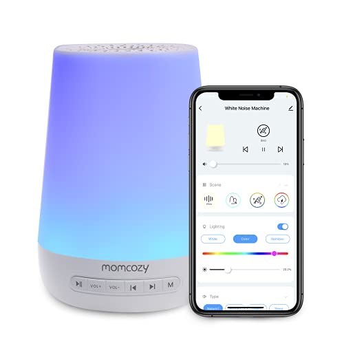 Momcozy Máquina de Ruido Blanco para Bebés,Máquina de Sonido para Bebés con 34 Sonidos Relajantes para Dormir, Luz Nocturna de 7 Colores,Temporizador, Control Remoto