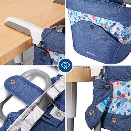 Mosbaby Trona para bebé infantil con mesa de comedor, con cinturón de seguridad, estable, seguro, fácil de plegar, portátil, elegante, apta para la mesa azul