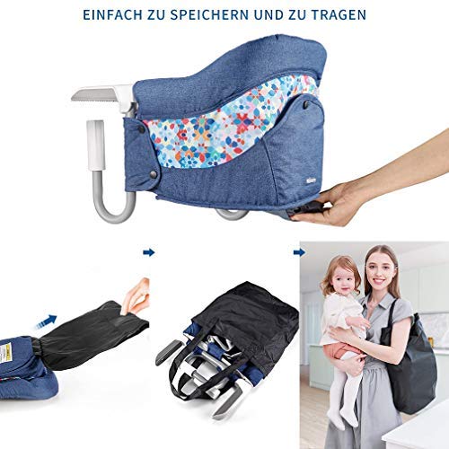 Mosbaby Trona para bebé infantil con mesa de comedor, con cinturón de seguridad, estable, seguro, fácil de plegar, portátil, elegante, apta para la mesa azul