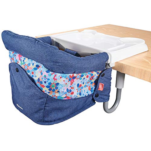 Mosbaby Trona para bebé infantil con mesa de comedor, con cinturón de seguridad, estable, seguro, fácil de plegar, portátil, elegante, apta para la mesa azul