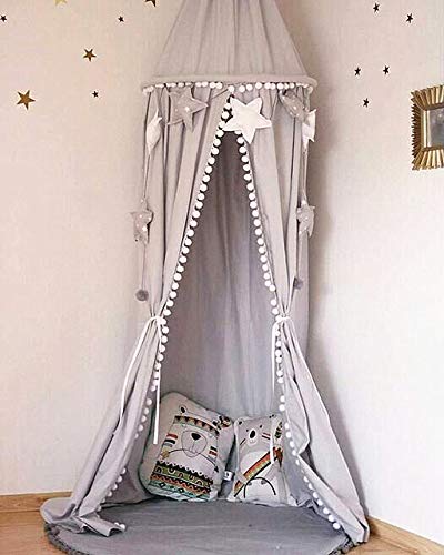 Mosquiteras para Cama, Cama con dosel para niños, Cúpula de algodón Mosquitera para bebé, Lectura de juego al aire libre para niños, Decoración de dormitorio, Gris