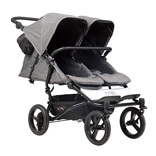 Mountain Buggy duet buggy V3 Luxury Collection - Carrito de bebé de dos plazas con bolso cambiador y 2 capazos de bebé Carrycot Plus - Herringbone (patrón de espiga)