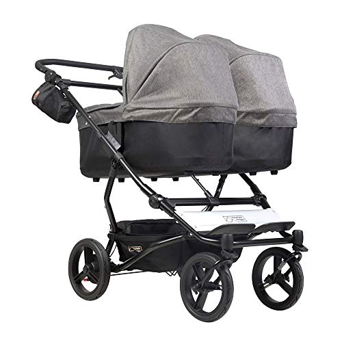 Mountain Buggy duet buggy V3 Luxury Collection - Carrito de bebé de dos plazas con bolso cambiador y 2 capazos de bebé Carrycot Plus - Herringbone (patrón de espiga)