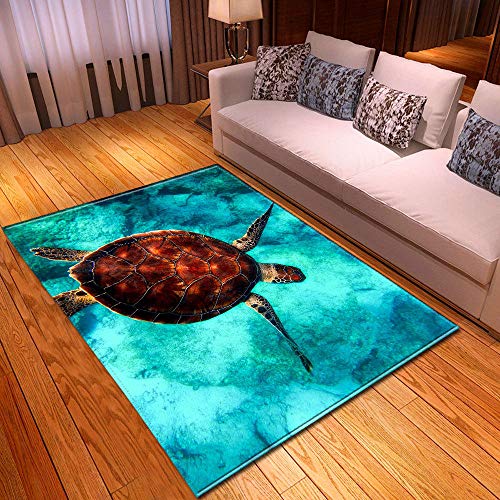 MOUPSDT Alfombra de salón, Home Alfombra De Diseño Pelo Corto Muy Suave, para el Salón, Comedor, Dormitorio, Alfombra Tortuga de mar marrón Azul 3D, 160x230 cm