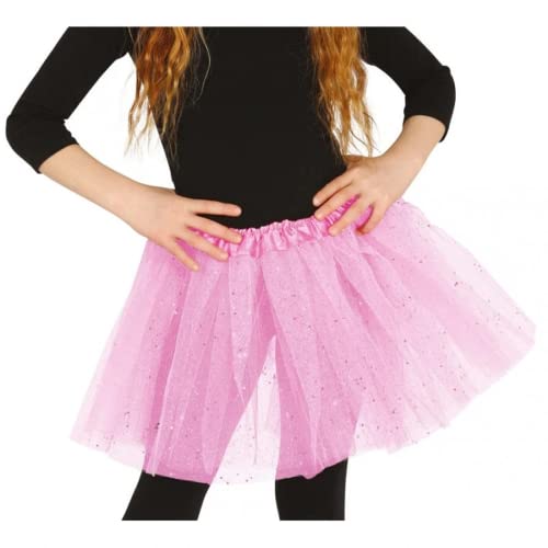 MUNDDY - Tutu Elastico Tul 3 Capas 30 CM de Longitud para niña Bebe Distintas Colores Falda Disfraz Ballet (Envio 48-72h con Seguimiento Desde Madrid) (Rosa con Purpurina)